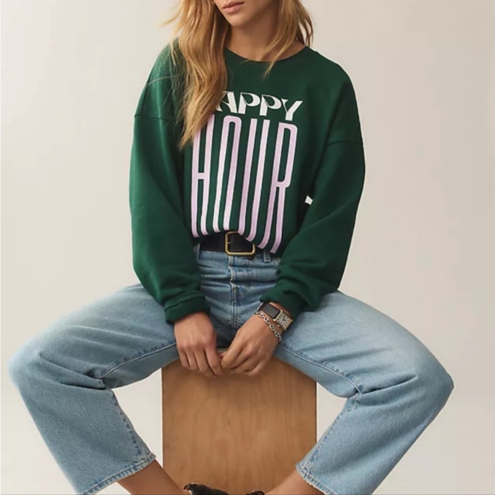 Anthropologie Maeve x Jordan Nickson Happy Hour Graphic Sweatshirt Size Medium - Picture 1 of 12